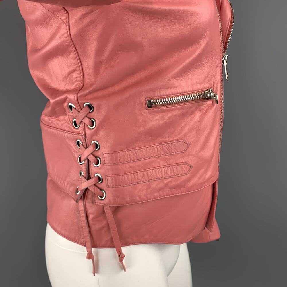 BALENCIAGA Size 6 Pink Quilted Leather Moto Biker Jacket - Picture 7 of 10